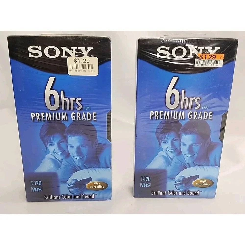 SONY‎ 2 Pack Blank VHS Tapes 6 Hour T-120 Standard Grade Brand New Sealed